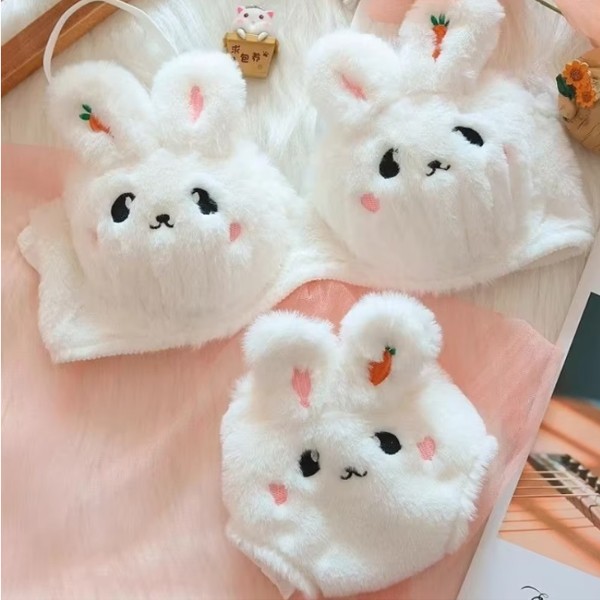 Radish Rabbit Pattern Women Lingerie Set Wire-Free Cartoon Winter Bra & Brief Sets